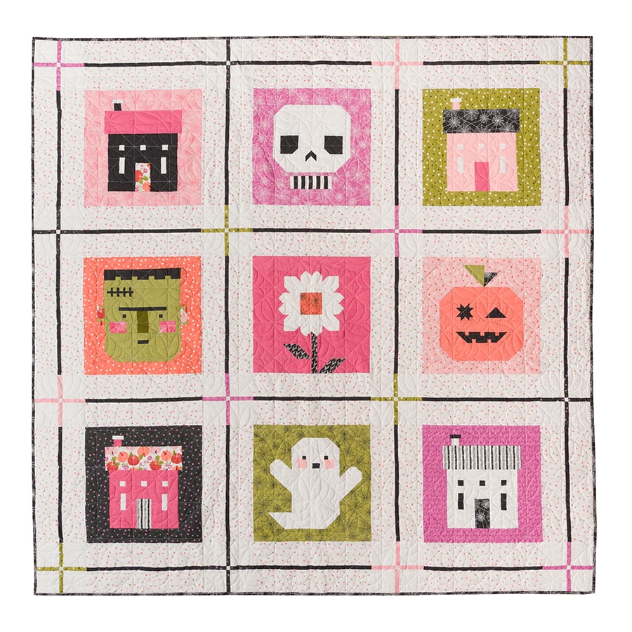 Monster Mash Halloween sampler quilt in Hey Boo fabric by Lella Boutique. Download the pattern here!