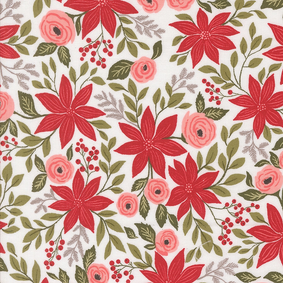 Berry & Pine fabric by Lella Boutique for Moda Fabrics - arriving to shops May 2025. Such a stunning floral Christmas collection.