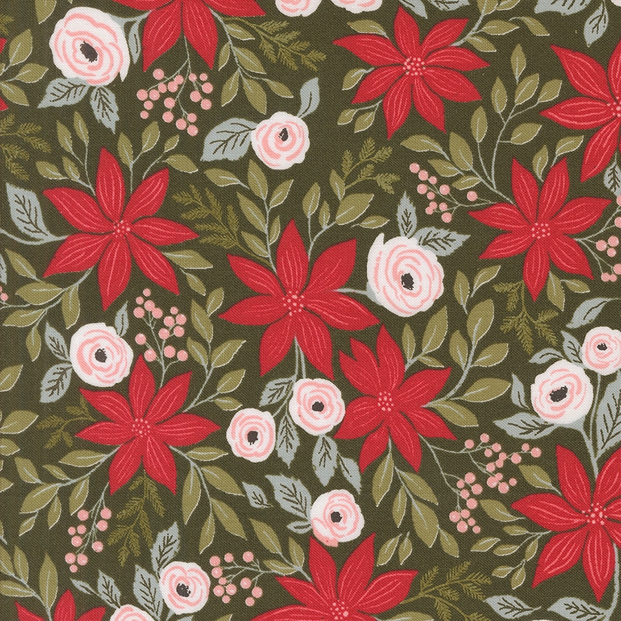 Berry & Pine fabric by Lella Boutique for Moda Fabrics - arriving to shops May 2025. Such a stunning floral Christmas collection.