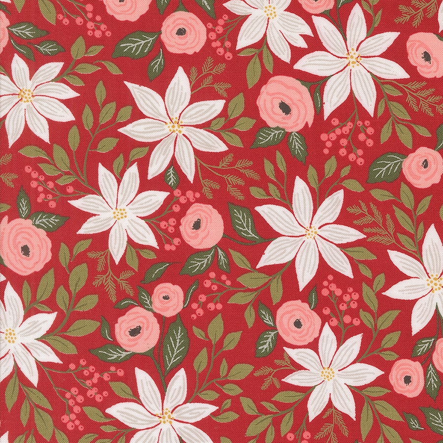 Berry & Pine fabric by Lella Boutique for Moda Fabrics - arriving to shops May 2025. Such a stunning floral Christmas collection.