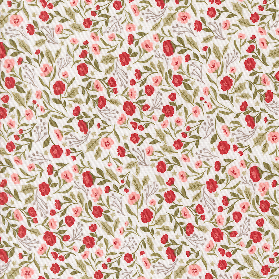 Berry & Pine fabric by Lella Boutique for Moda Fabrics - arriving to shops May 2025. Such a stunning floral Christmas collection.