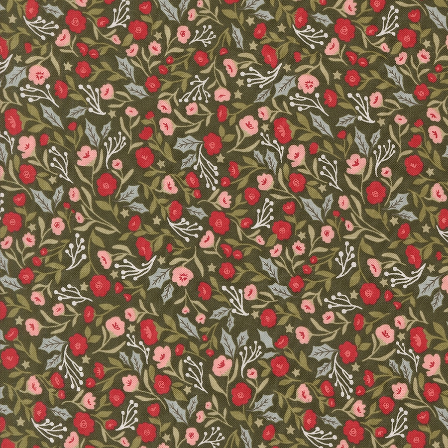 Berry & Pine fabric by Lella Boutique for Moda Fabrics - arriving to shops May 2025. Such a stunning floral Christmas collection.