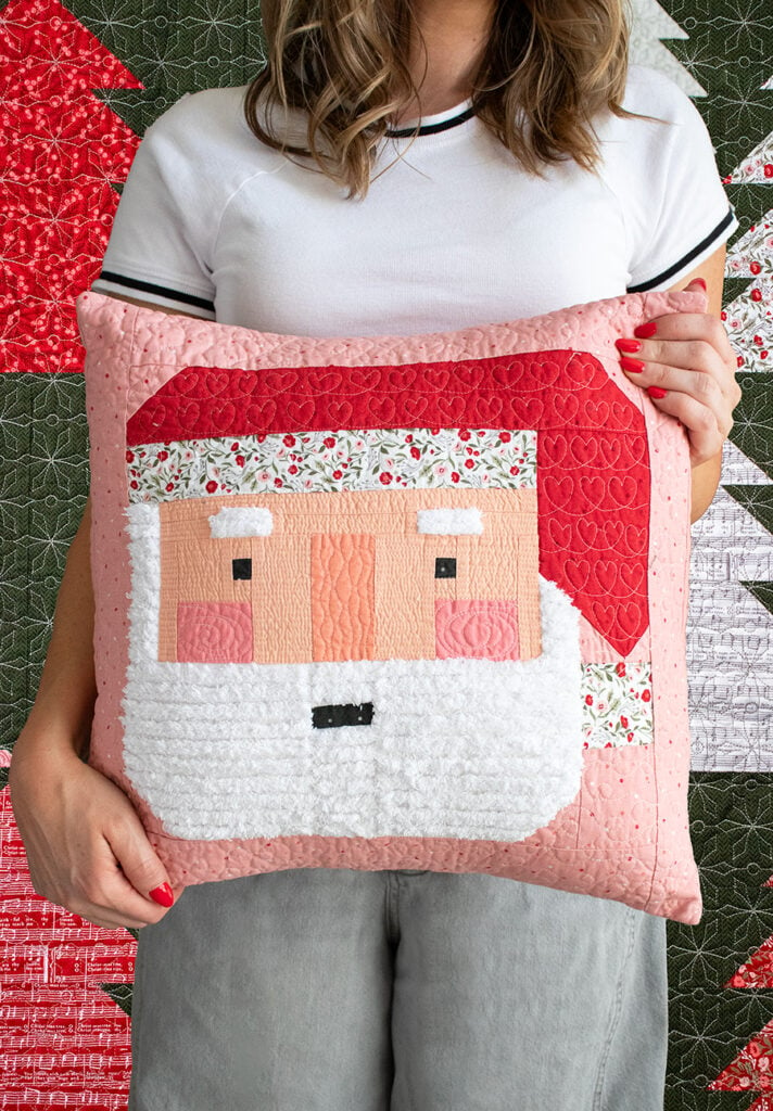 St Nick pillow with Chenille-It beard. Fabric is Berry & Pine by Lella Boutique for Moda Fabrics. 