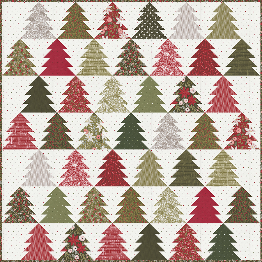 "Fir Tree Lane" geometric Christmas tree quilt. Make it with fat quarters or fat eighths. Fabric is Berry & Pine by Lella Boutique for Moda Fabrics. Download the PDF here!