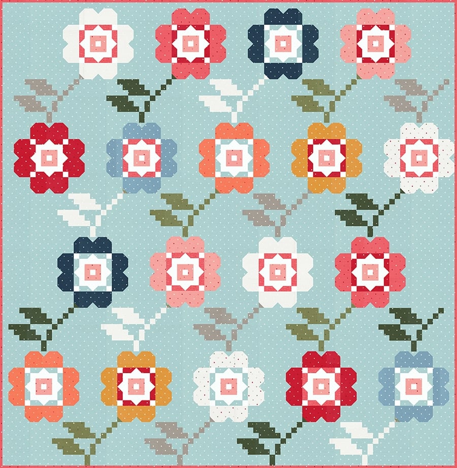 "Bloomers" flower quilt inspired by cross stitch blooms. Fabric is Magic Dot by Lella Boutique. Download the PDF here!