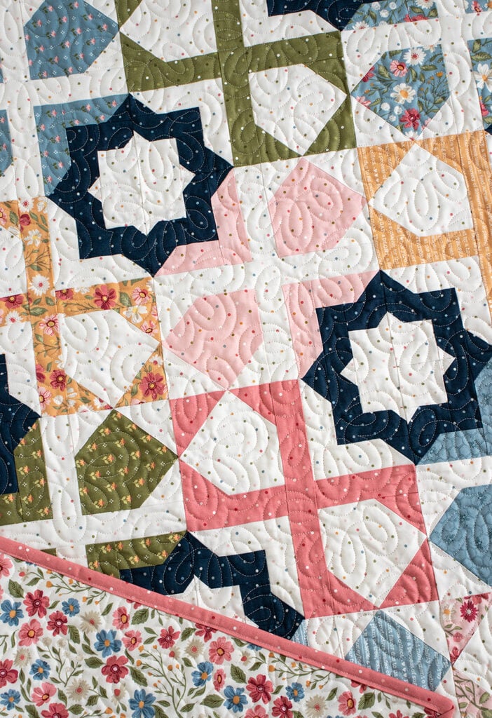 "Dreamer" star tile quilt is a stunner. Make it with a layer cake or fat eighths. Fabric is Wild Honey by Lella Boutique for Moda Fabrics. Download the PDF here.