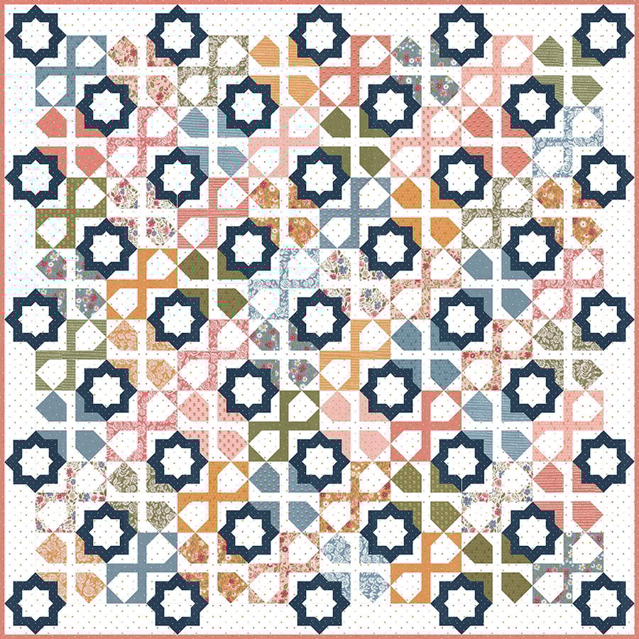 "Dreamer" tile quilt by Lella Boutique. Layer Cake or fat eighth friendly, fabric is Wild Honey by Lella Boutique for Moda Fabrics (Nov 2025). Download the PDF here!