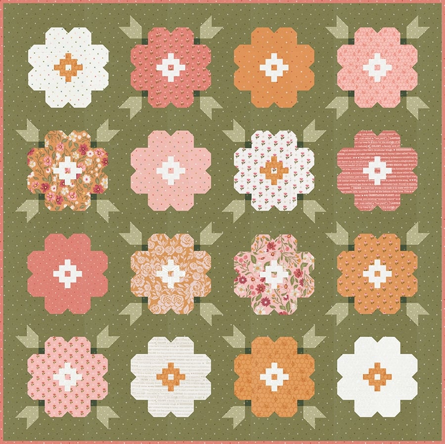 "Vintage Blooms" flower quilt in Wild Honey fabric by Lella Boutique. Fat quarter friendly - 