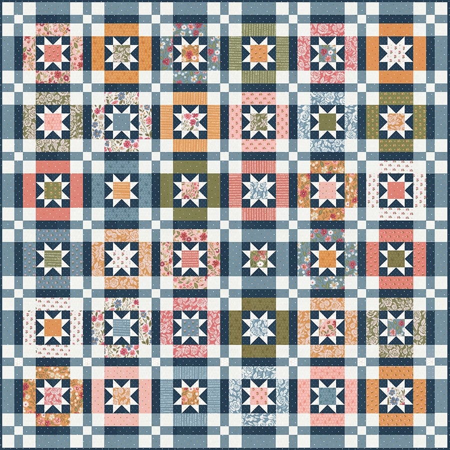 "Lucky Stars" layer cake quilt pattern by Lella Boutique. Fabric Is WIld Honey by Lella Boutique for Moda Fabrics (Nov 2025). Download the PDF here!