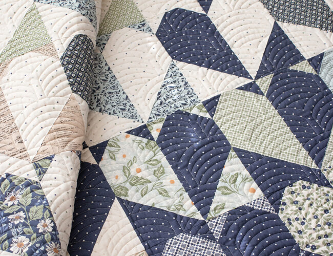 "Achy Breaky" geometric heart quilt by Vanessa Goertzen of Lella Boutique. Fat quarter friendly - fabric is True Love by Lella Boutique for Moda Fabrics (May 2026). Download the PDF here!