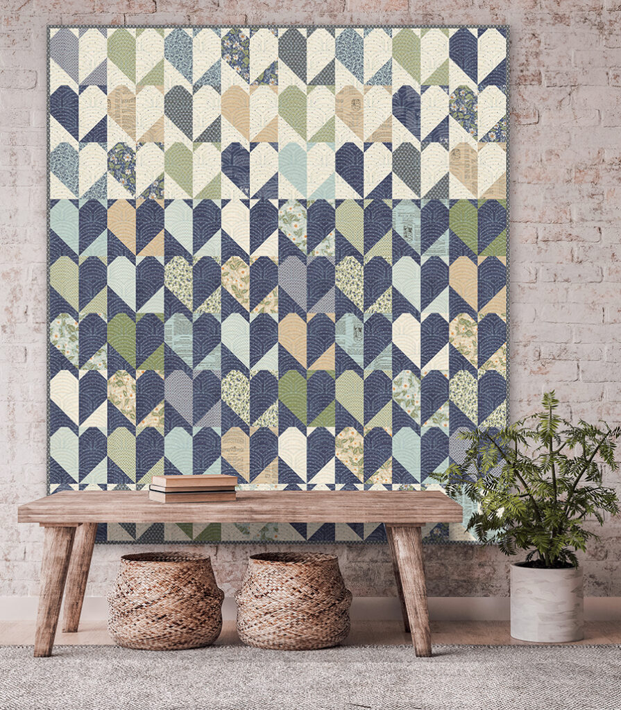 "Achy Breaky" geometric heart quilt by Vanessa Goertzen of Lella Boutique. Fat quarter friendly - fabric is True Love by Lella Boutique for Moda Fabrics (May 2026). Download the PDF here!