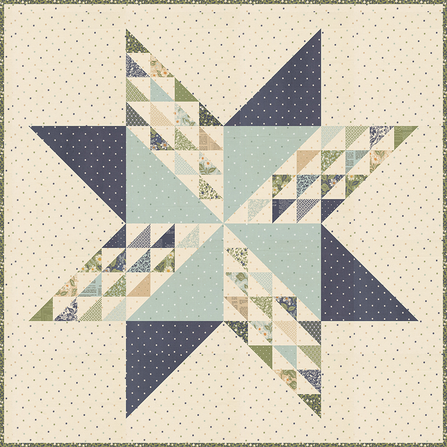 Sugar Cookie charm pack quilt by Vanessa Goertzen of Lella Boutique. Traditional star quilt made in True Love fabric by Lella Boutique for Moda Fabrics (May 2026). Download the PDF here!