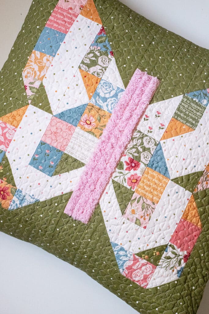 How to add Chenille-It to a quilt block - demo on Mini Charmed Butterfy block in Wild Honey fabric by Lella Boutique