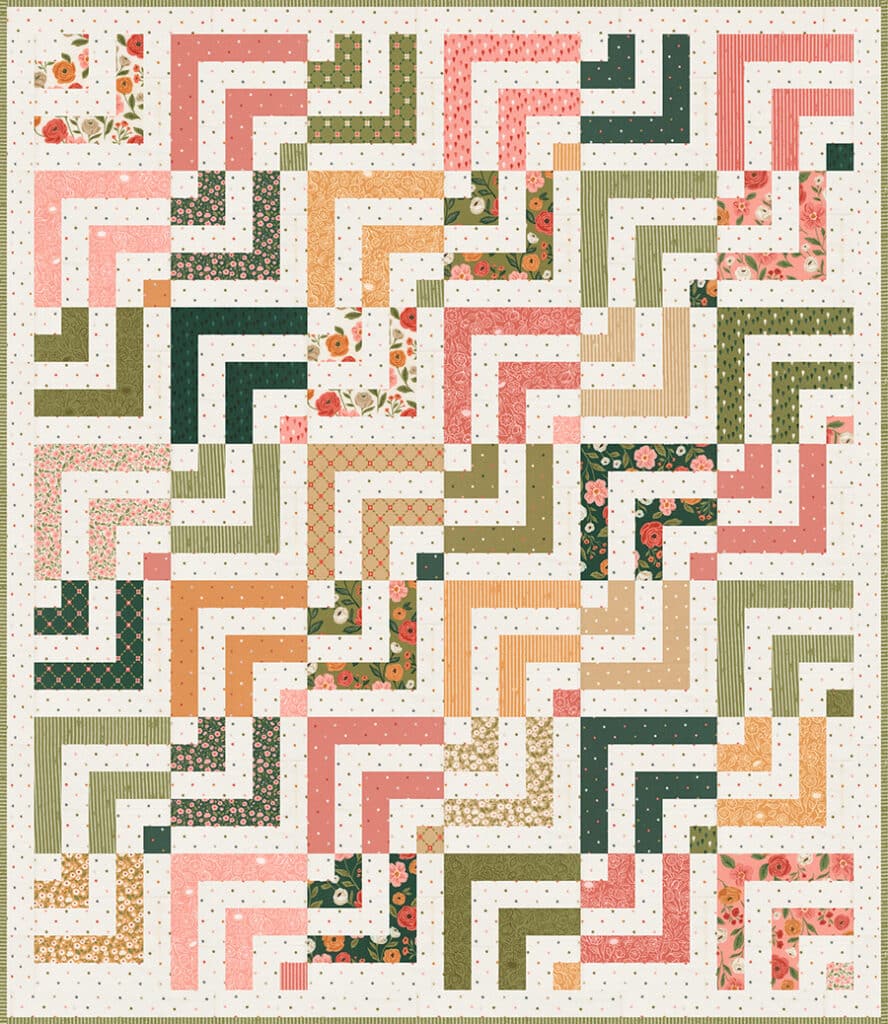 "Fresh Cut" Jelly Roll log cabin quilt in Garden Glam fabric by Lella Boutique for Moda Fabrics. Download the PDF here!