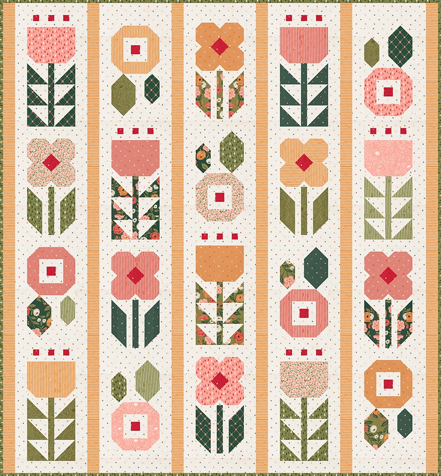 "Garden Party" flower quilt - a fat quarter quilt in Garden Glam fabric by Lella Boutique for Moda Fabrics. Download the PDF here!