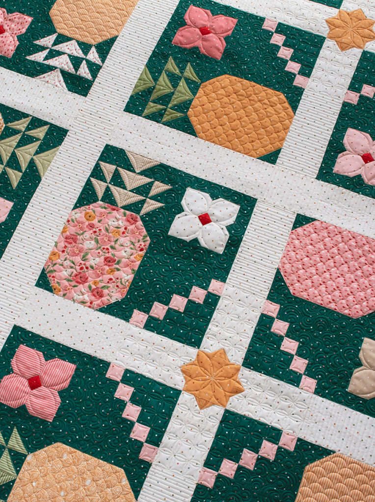 "Piña Colada" pineapple quilt in Garden Glam fabric by Lella Boutique. Download the PDF here.