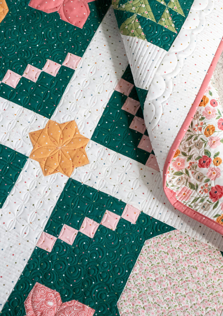 "Piña Colada" pineapple quilt in Garden Glam fabric by Lella Boutique. Download the PDF here.