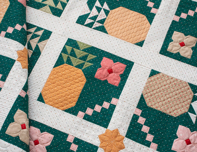 "Piña Colada" pineapple quilt in Garden Glam fabric by Lella Boutique. Download the PDF here.
