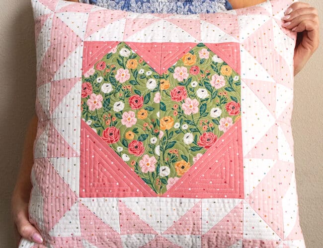 "Wild Heart" geometric pillow pattern by Vanessa Goertzen. Fabric is Garden Glam by Lella Boutique for Moda Fabrics. Download the PDF here!
