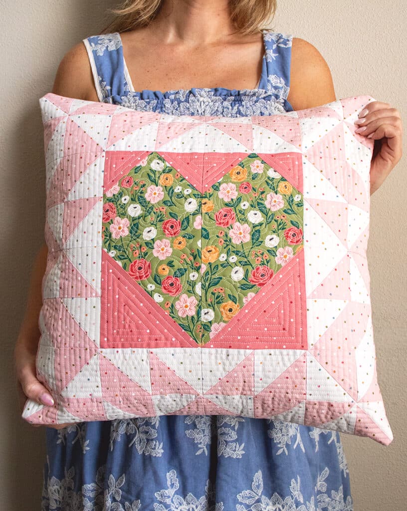 "Wild Heart" geometric pillow pattern by Vanessa Goertzen. Fabric is Garden Glam by Lella Boutique for Moda Fabrics. Download the PDF here!