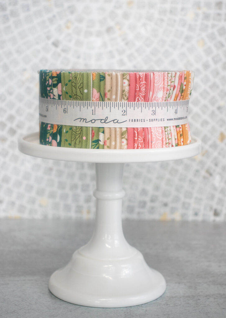 Garden Glam jelly roll by Lella Boutique for Moda Fabrics. Arriving to shops Nov 2026