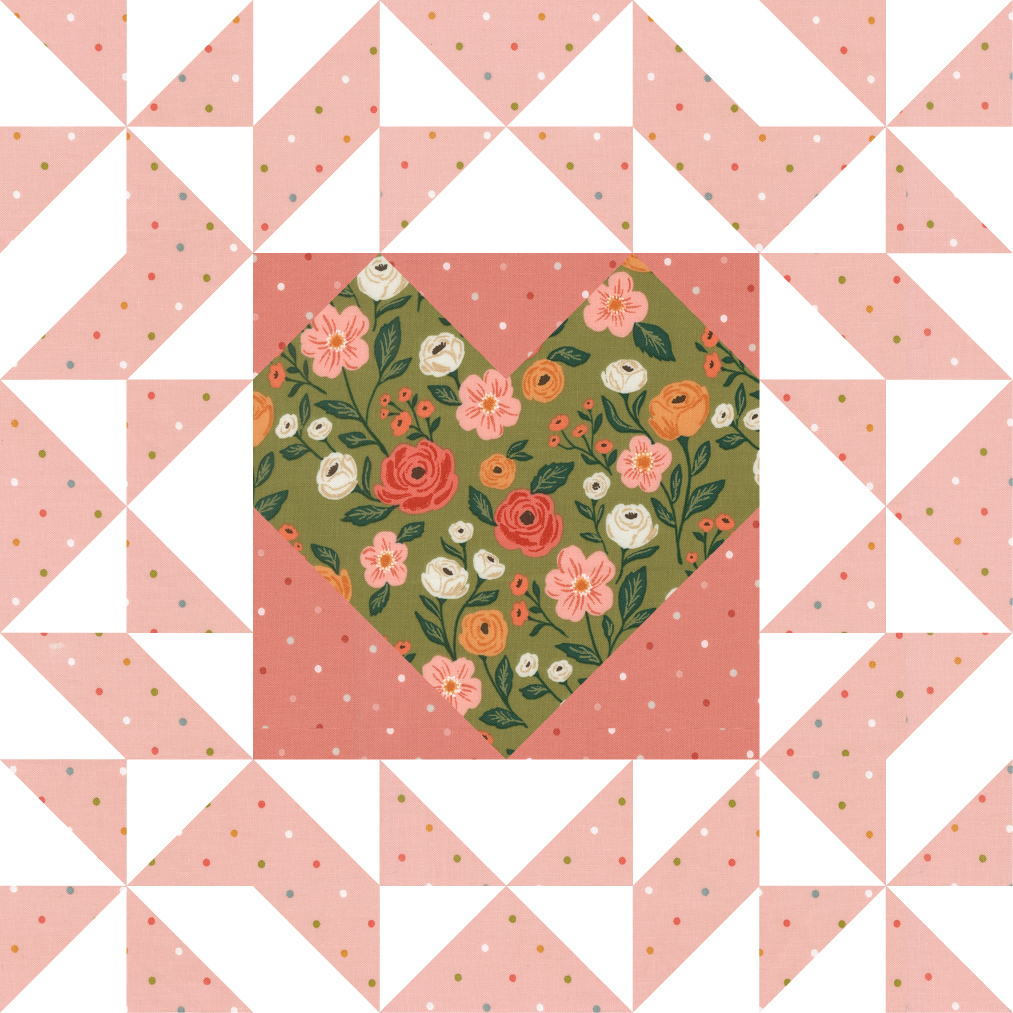 Wild Heart pillow block in Garden Glam fabric by Lella Boutique.