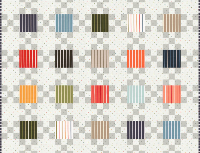 "Hopscotch" fat eighth quilt in Magic Stripe fabric. Cute free pattern by Vanessa Goertzen of Lella Boutique. Download the free PDF here!