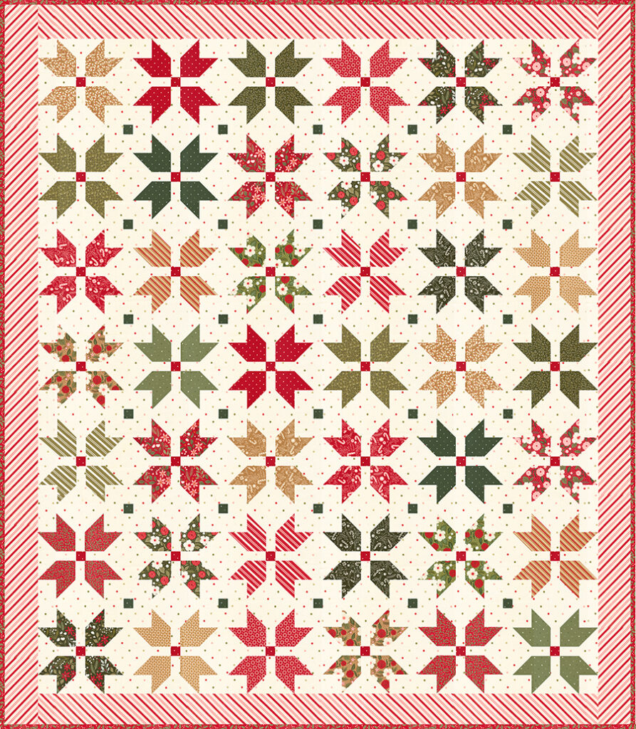 "Merry Blooms" simple Christmas flower quilt by Vanessa Goertzen of Lella Boutique. Make it with fat quarters or fat eighths. Fabric is Peppermint Cocoa by Lella Boutique for Moda Fabrics. Download the PDF here.