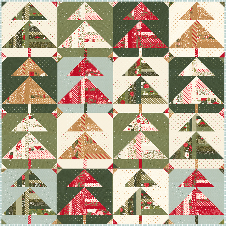 "Pine Needles" scrappy tree quilt made with fat eighths. Fabric is Peppermint Cocoa by Lella Boutique for Moda Fabrics. Download the PDF here.