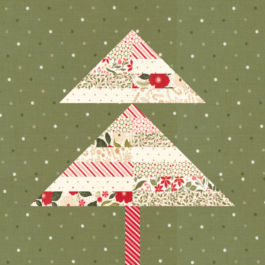Pine 4 U scrappy tree pillow pattern in Peppermint Cocoa fabric by Lella Boutique for Moda Fabrics. Download the PDF here!