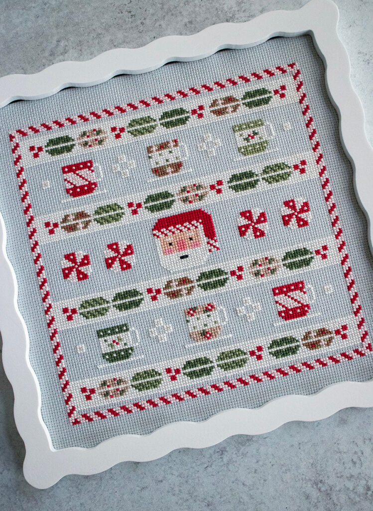 "Cocoa Party" Christmas cross stitch by Count Your Stitches Co. Inspired by the Cocoa Party quilt in Peppermint Cocoa by Lella Boutique. Download the PDF here!